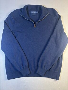 Polo Golf by Ralph Lauren Mens Navy Quarter-Zip 100% Wool Sweater Size XL